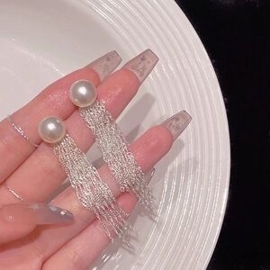 Elegant Silver Pearl Dangle Earrings